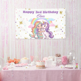 Zeemeermin Eenhoorn Verjaardagsfeest Banner