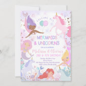 Zeemeermin & Eenhoorn Verjaardagsfeest Uitnodiging (Voorkant)