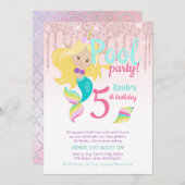 Zeemeermin Eenhoorn Zwembad Feest Roze Blauw Meisj Kaart (Voorkant / Achterkant)