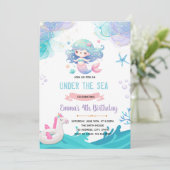 Zeemeermin Eenhoorn zwembad uitnodiging (Staand voorkant)