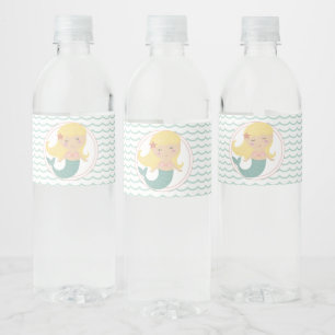 Zeemeermin eerste verjaardag pastel roze Verjaarda Waterfles Etiket