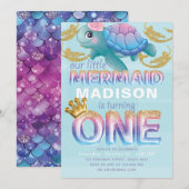 Zeemeermin Eerste Verjaardag Roze Blauw Goud Glitt Kaart (Voorkant / Achterkant)