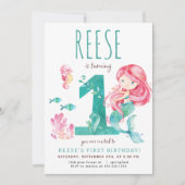 Zeemeermin eerste verjaardag uitnodiging (Voorkant)