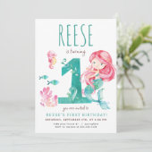 Zeemeermin eerste verjaardag uitnodiging (Staand voorkant)