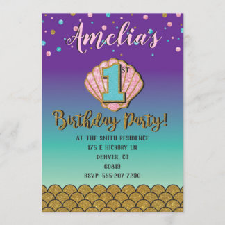 Zeemeermin eerste verjaardag uitnodiging