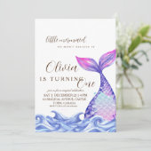 Zeemeermin Eerste Verjaardagsfeestje Schattige Zee Kaart (Staand voorkant)