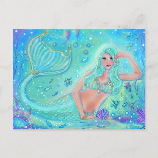 Zeemeermin Eira met tropische vis van Renee Lavoie Briefkaart (Voorkant)