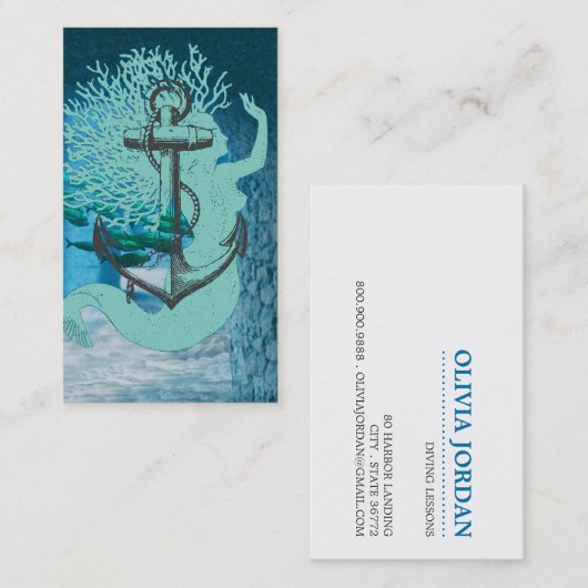 Zeemeermin en Anker Duikinstructeur Visitekaartje (Voorkant / Achterkant)