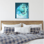 Zeemeermin en ankerdoek kunst canvas afdruk (Insitu (Slaapkamer))