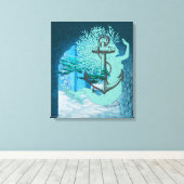 Zeemeermin en ankerdoek kunst canvas afdruk (Insitu (Houten vloer))