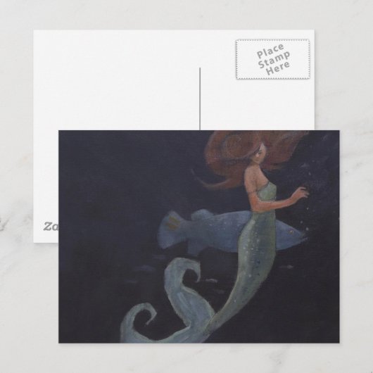 Zeemeermin en blauwe vis briefkaart (Voorkant / Achterkant)