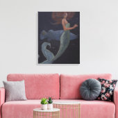 Zeemeermin en blauwe vis canvas afdruk (Insitu (Woonkamer))