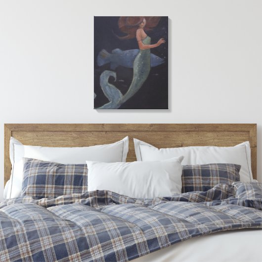 Zeemeermin en blauwe vis canvas afdruk (Insitu (Slaapkamer))