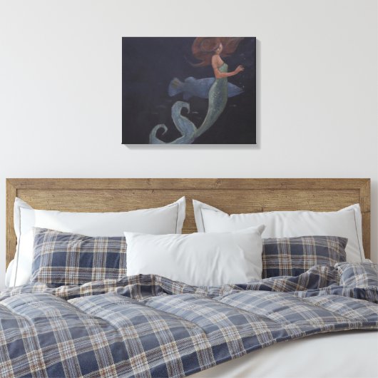 Zeemeermin en blauwe vis canvas afdruk (Insitu (Slaapkamer))