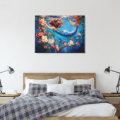 Zeemeermin en Bloemen Onder het Zee Verpakt Canvas (Insitu (Slaapkamer))