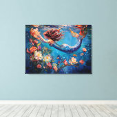 Zeemeermin en Bloemen Onder het Zee Verpakt Canvas (Insitu (Houten vloer))