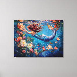 Zeemeermin en Bloemen Onder het Zee Verpakt Canvas