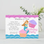 Zeemeermin en cupcakes verjaardag kaart (Staand voorkant)