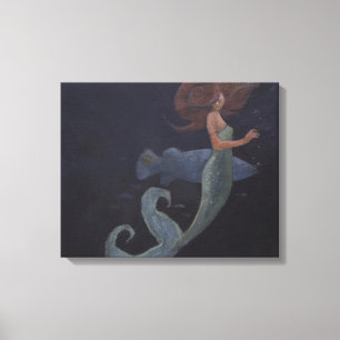 Zeemeermin en de Blauwe Vis Canvas Afdruk