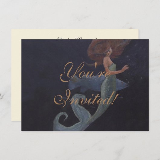 Zeemeermin en de blauwe visuitnodiging kaart (Voorkant / Achterkant)