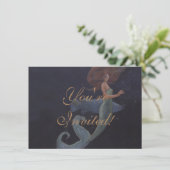 Zeemeermin en de blauwe visuitnodiging kaart (Staand voorkant)