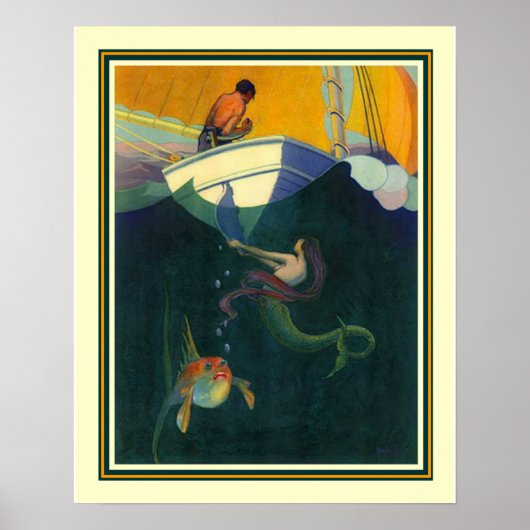Zeemeermin en de Zeilboot 1920 afdrukken 16x20 Poster (Voorkant)