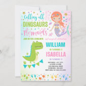 Zeemeermin en Dinosaurus Verjaardag Uitnodiging Ma (Voorkant)