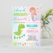 Zeemeermin en Dinosaurus Verjaardag Uitnodiging Ma (Staand voorkant)