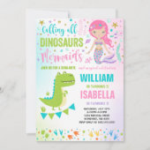 Zeemeermin en Dinosaurus Verjaardag Uitnodiging Ma (Voorkant)