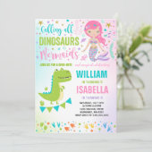 Zeemeermin en Dinosaurus Verjaardag Uitnodiging Ma (Staand voorkant)