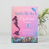 Zeemeermin en dolfijn onder het Zee Birthday Party Kaart (Staand voorkant)