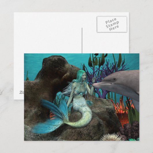 Zeemeermin en Dolfijn Onder het Zee Briefkaart (Voorkant / Achterkant)