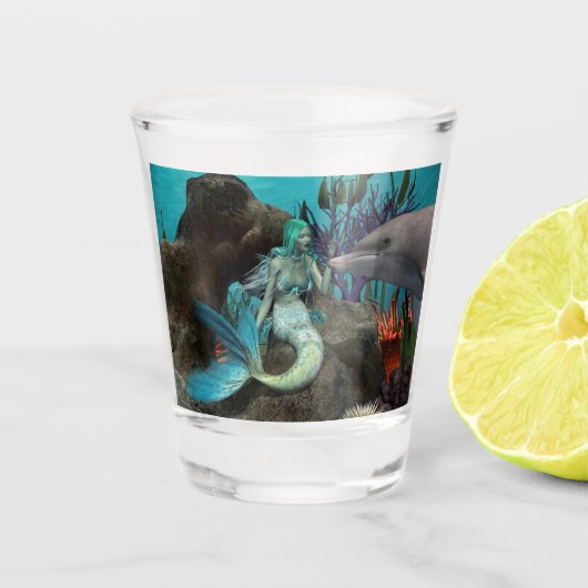 Zeemeermin en Dolfijn Onder het Zee Shot Glas (Voorkant)