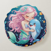 Zeemeermin en Dolfijn Ronde Kussen – Aangepaste Na (Achterkant)