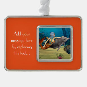 Zeemeermin en Dolfijn Verzilverd Omlijst Ornament