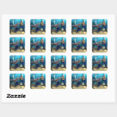 Zeemeermin en Dolfijn Vierkante Sticker (Vel)