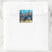 Zeemeermin en Dolfijn Vierkante Sticker (Tas)