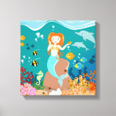 Zeemeermin en dolfijnen tijdens het verjaardagsfee canvas afdruk (Voorkant)