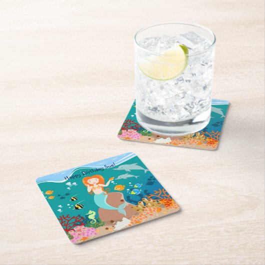 Zeemeermin en dolfijnen tijdens het verjaardagsfee kartonnen onderzetters (Insitu)