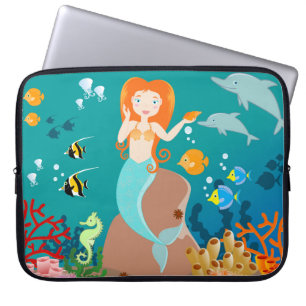Zeemeermin en dolfijnen tijdens het verjaardagsfee laptop sleeve