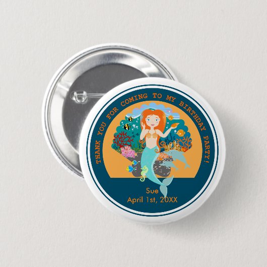 Zeemeermin en dolfijnen tijdens het verjaardagsfee ronde button 5,7 cm (Voorkant /achterkant)