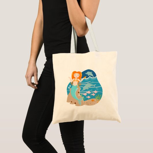 Zeemeermin en dolfijnen tijdens het verjaardagsfee tote bag (Voorkant (product))