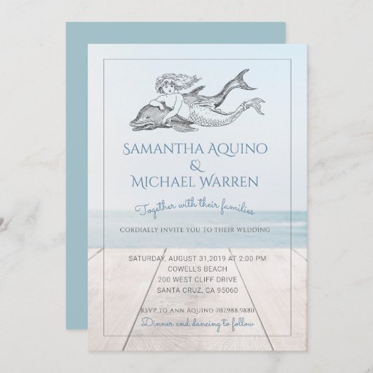 Zeemeermin en dolfijnenstrand bruiloft kaart (Voorkant / Achterkant)