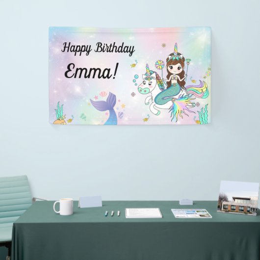 Zeemeermin en eenhoorn achtergrond spandoek (Beurs)