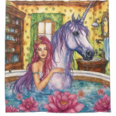 Zeemeermin en eenhoorn badfantasie douchegordijn (Voorkant)