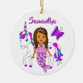  Zeemeermin en Eenhoorn Gepersonaliseerde Kerstmis Keramisch Ornament (Voorkant)