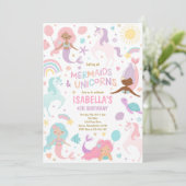 Zeemeermin en eenhoorn magische verjaardagsfeestje kaart (Staand voorkant)