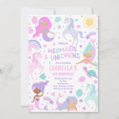 Zeemeermin en eenhoorn magische verjaardagsfeestje kaart (Voorkant)