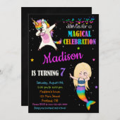 Zeemeermin en Eenhoorn verjaardagsuitnodiging dabb Kaart (Voorkant / Achterkant)