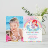 Zeemeermin en Eenhoorn Zwembad Verjaardagsfeest Fo Kaart (Staand voorkant)